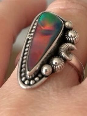 Sterling Silver Teardrop Opal-Style Statement Ring - Green & Red